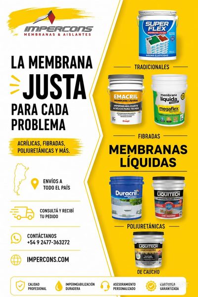 Tres rollos de membranas asfálticas Megaflex, cada uno con una banda de color diferente: negra, naranja y amarilla.