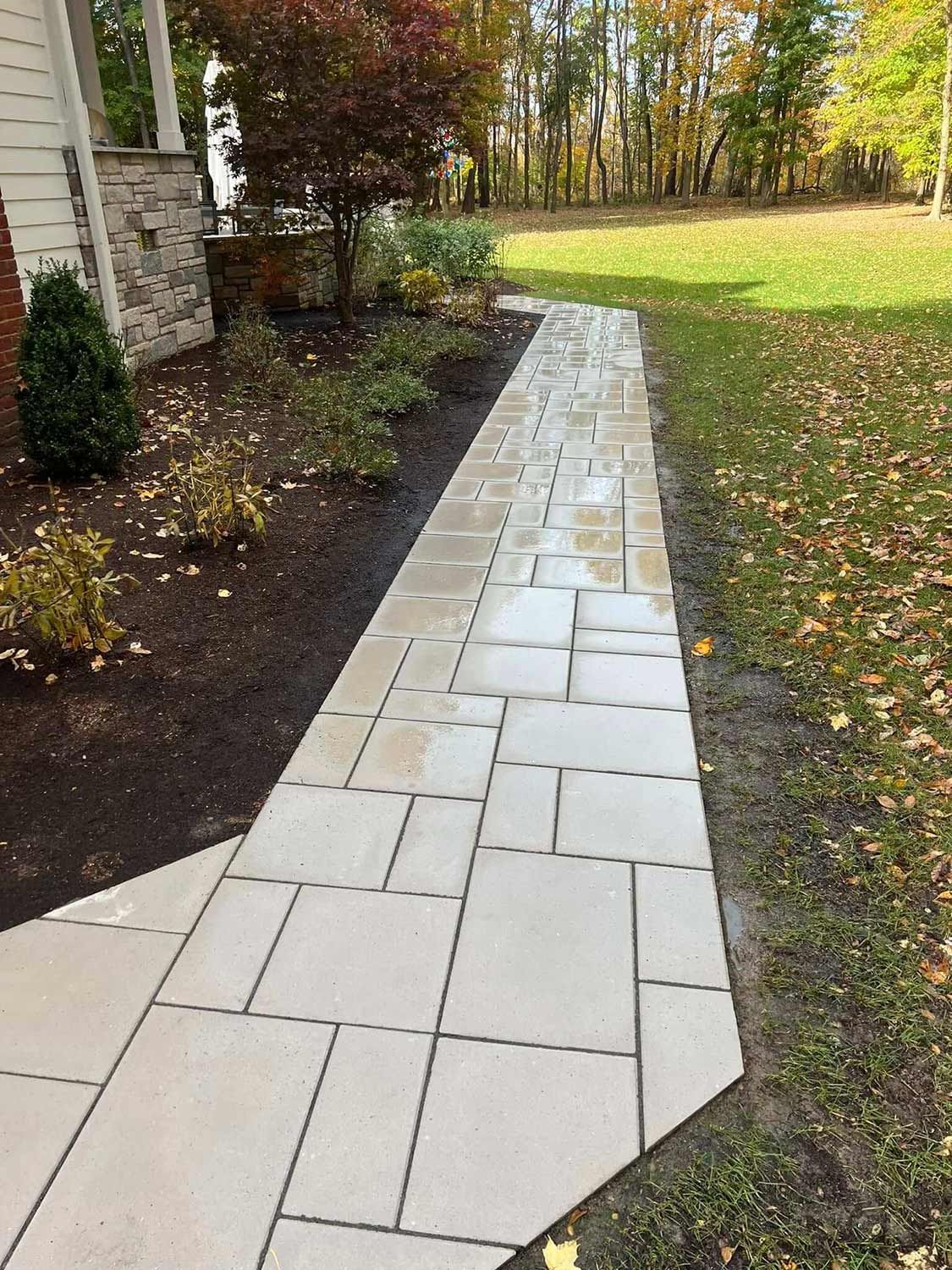 Stone walkway in residential garden