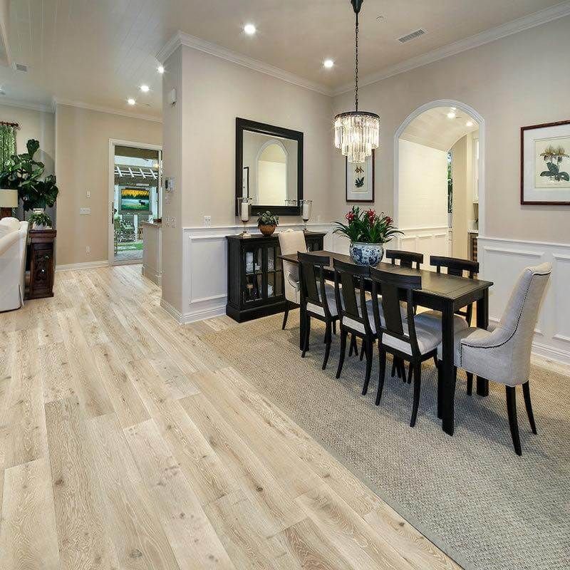 Dining area with wood flooring