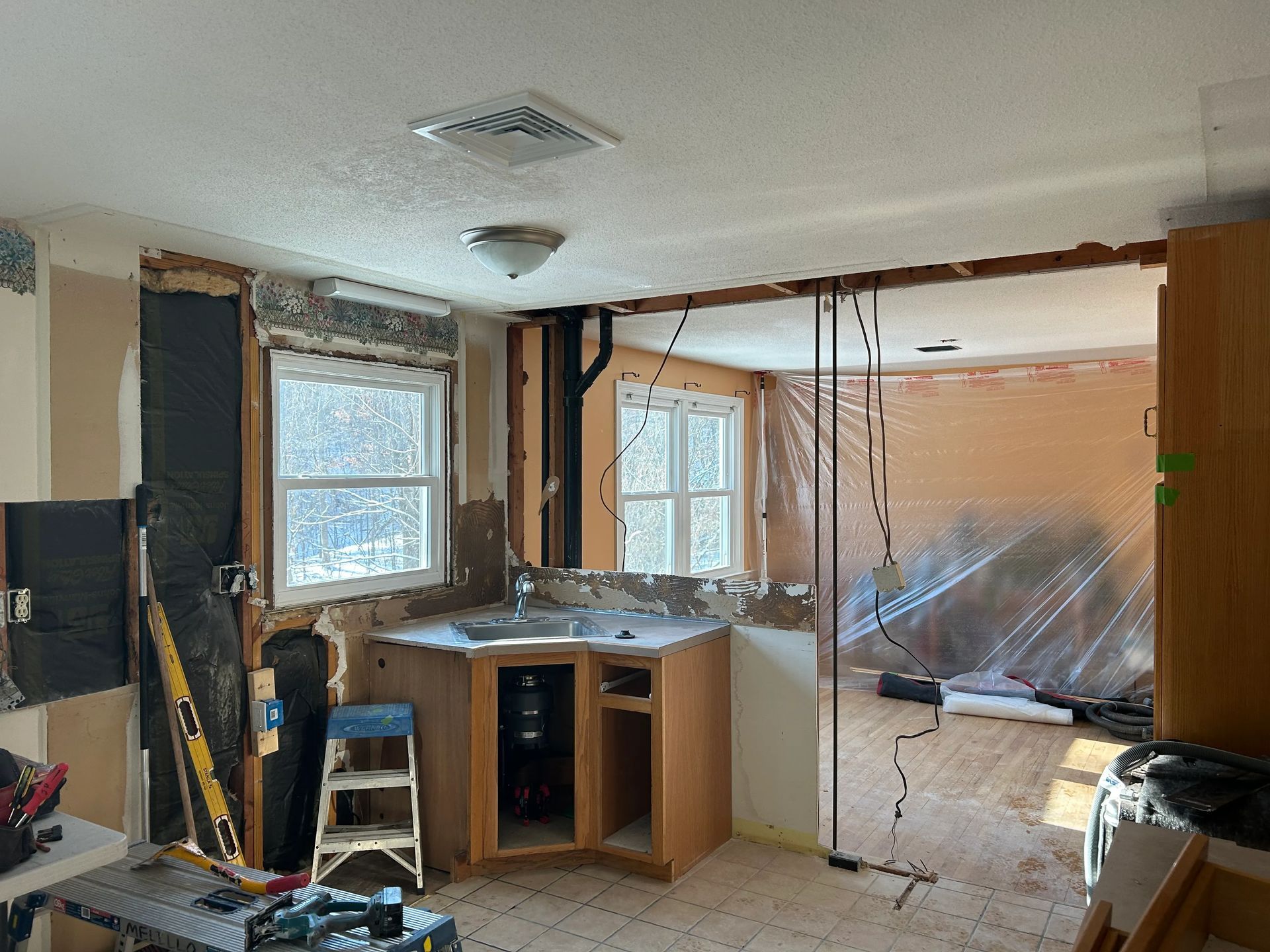 A kitchen is being remodeled in a house.