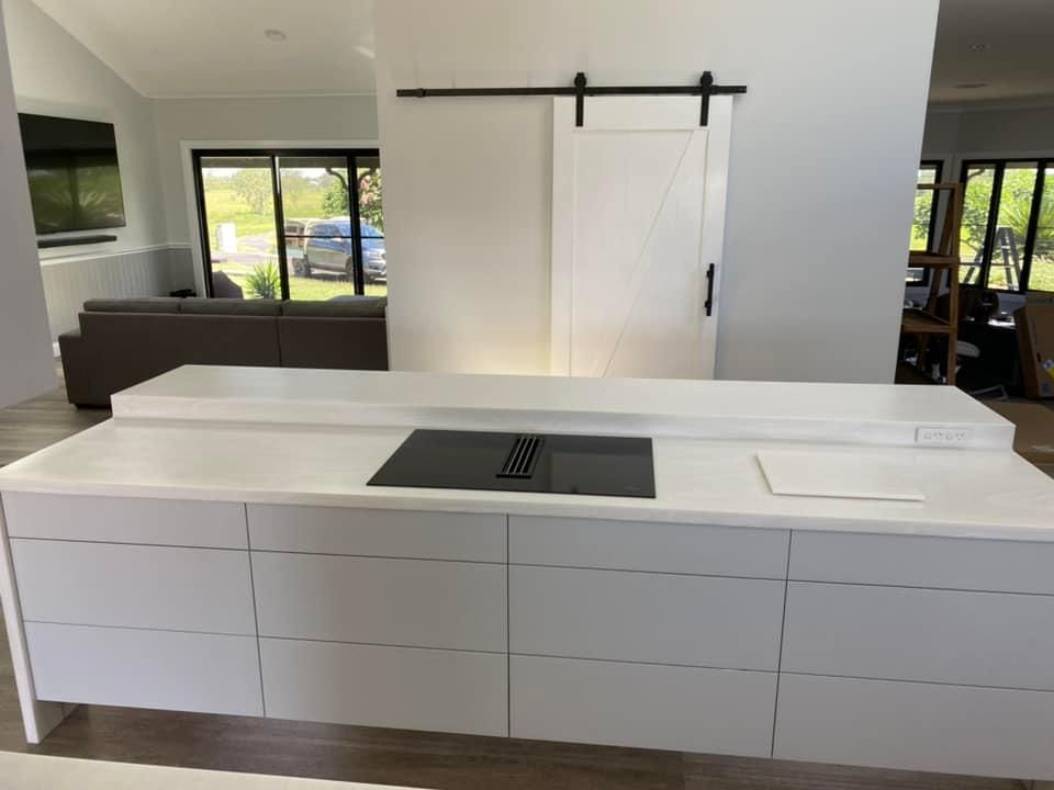 White Kitchen Island — Kitchen Cabinets in Lismore, NSW