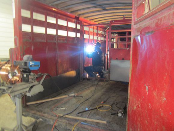 welding the inside of a livestock trailer