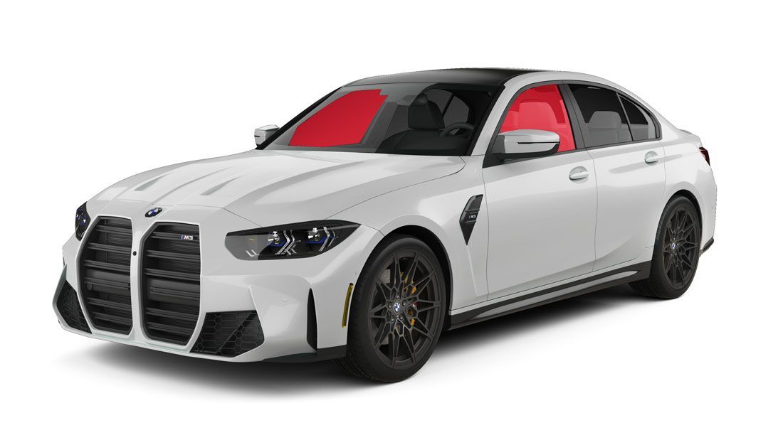 A white bmw m3 is shown on a white background.