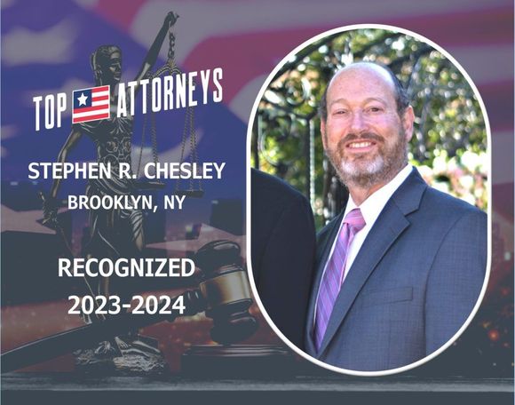 Stephen R. Chesley, Brooklyn, NY attorney, recognized 2023-2024. Headshot next to law-themed graphic.
