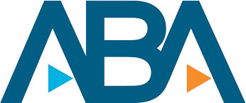 Blue ABA logo with a blue B and two blue and orange triangles.