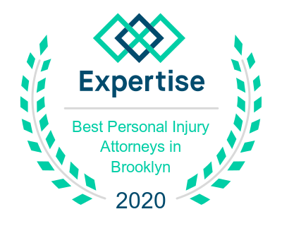 Expertise award for Best Personal Injury Attorneys in Brooklyn 2020, teal and blue design with laurel wreath.