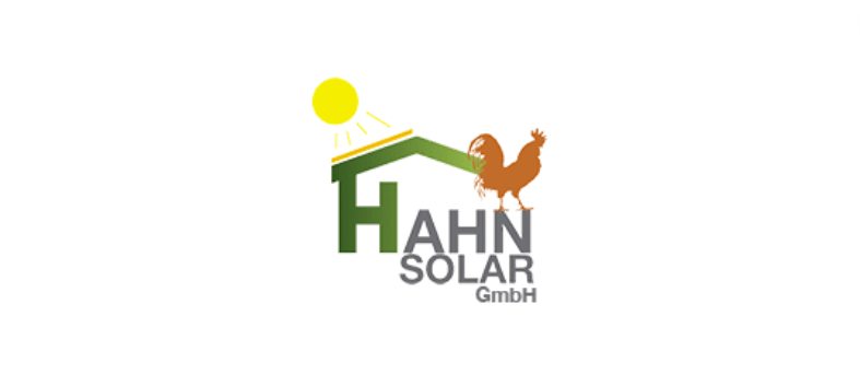 Ein Logo für die Hahn Solar GmbH mit einem Hahn auf dem Dach