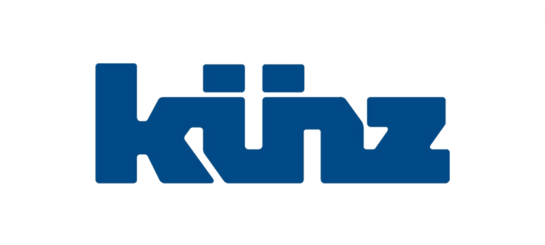 Ein blaues Kinz-Logo auf weißem Hintergrund