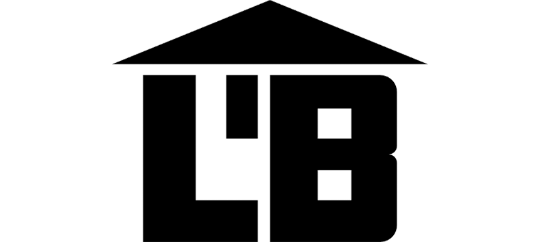Ein schwarz-weißes Logo eines Hauses mit den Buchstaben lb darauf.