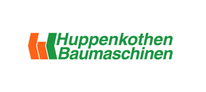 A green and orange logo for huppenkothen baumaschinen