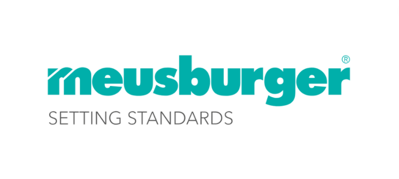 Ein blau-weißes Logo für Neusburger, das Maßstäbe setzt.