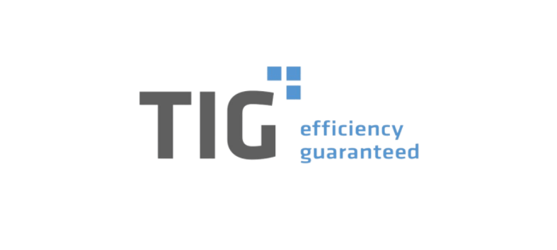 Das Logo „TIG Efficiency Guaranteed“ steht auf weißem Hintergrund.