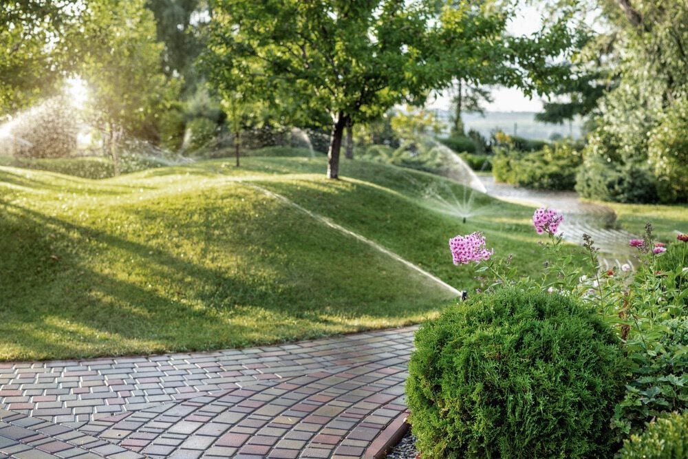 A Sprinkler Is Spraying Water on A Lush Green Lawn — Green Vision NT in Virginia, NT