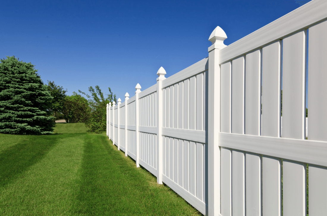 An image of a pristine white privacy fence enclosing a backyard, providing security and seclusion.