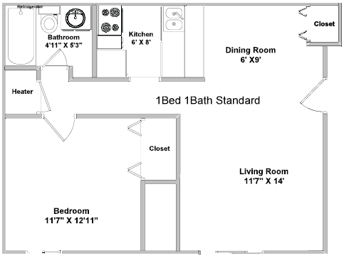 1 BED 1 BATH floorplan