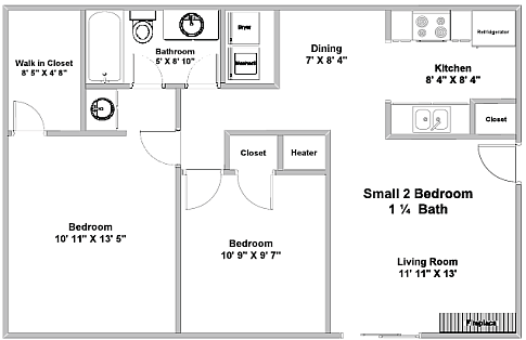 2 BED 1 BATH floorplan