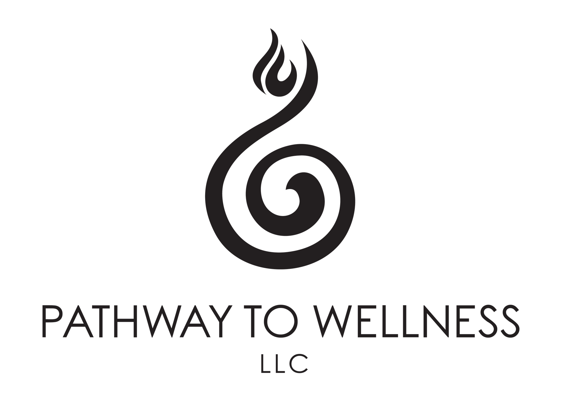 Pathway to Wellness LLC logo: black flame-like spiral symbol above the words “Pathway to Wellness” and “LLC.”