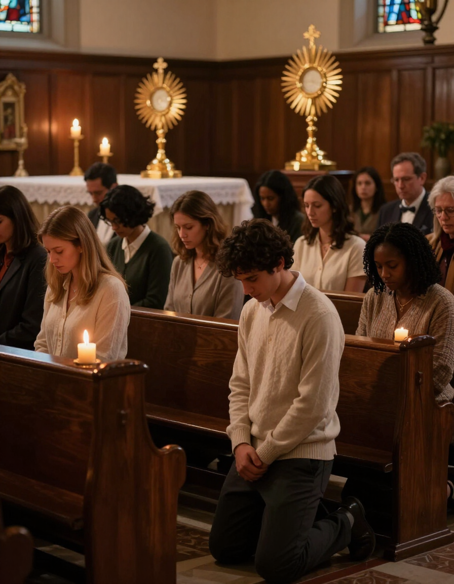Parishioners gathered in quiet prayer before the Blessed Sacrament