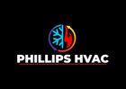 A logo for a company called phillips hvac with a fire and snowflake in a circle.