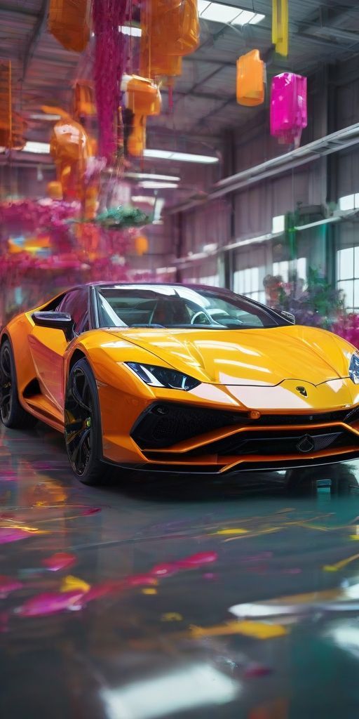 A yellow lamborghini huracan is parked in a garage.