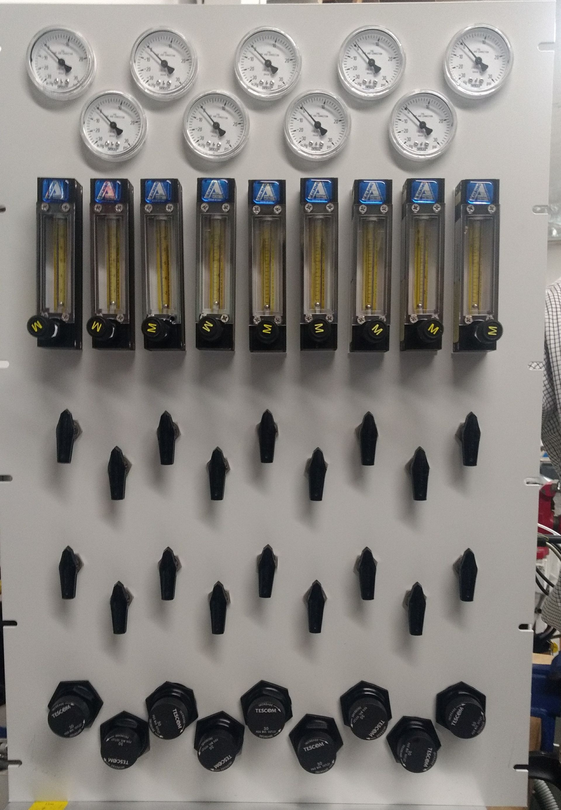 A white board with a bunch of gauges on it