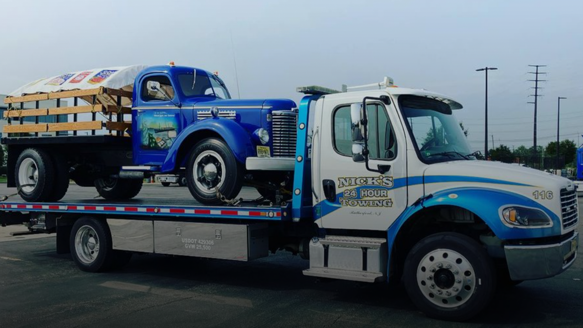 Classic truck towing in Bergen County NJ by Nick’s 24 Hour Towing—expert vehicle transport services.