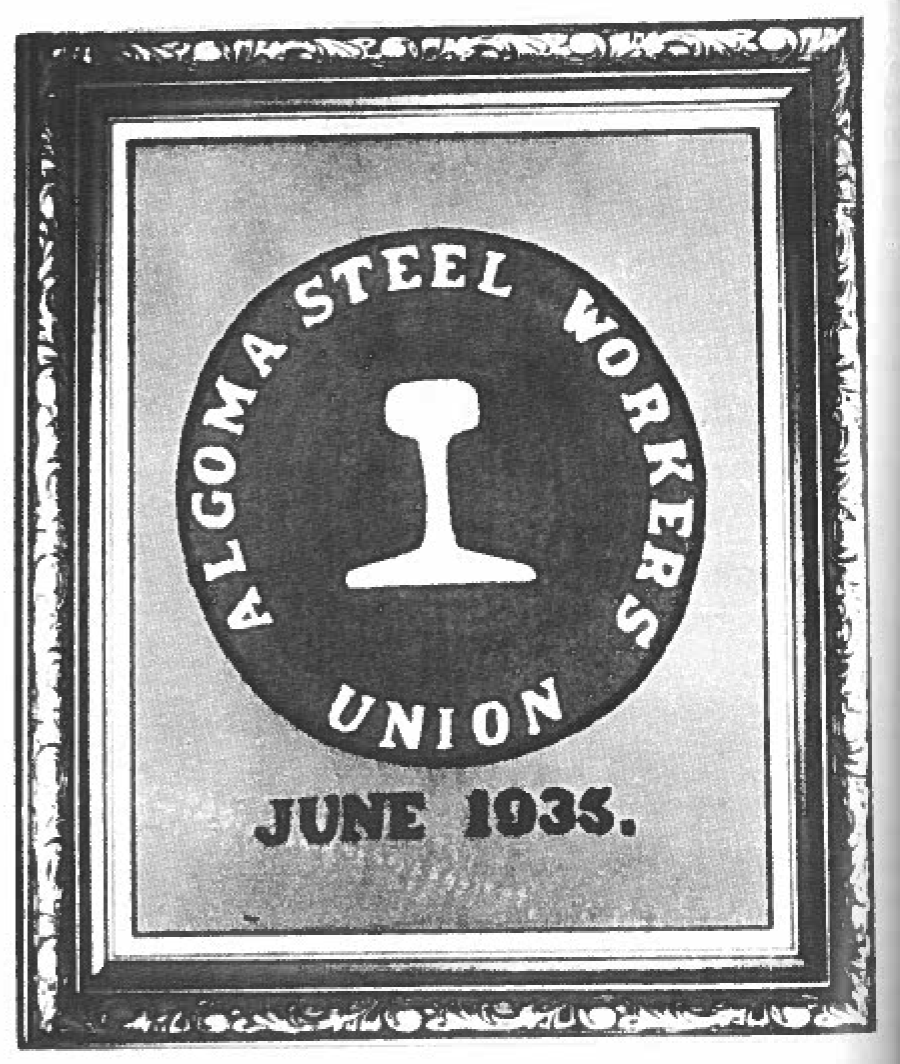Picture of the crest of Algoma Steel Workers Union logo dated June 1935.