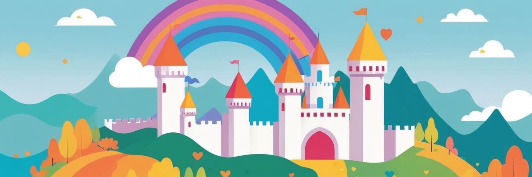 Ein magisches Schloss mit Regenbogen