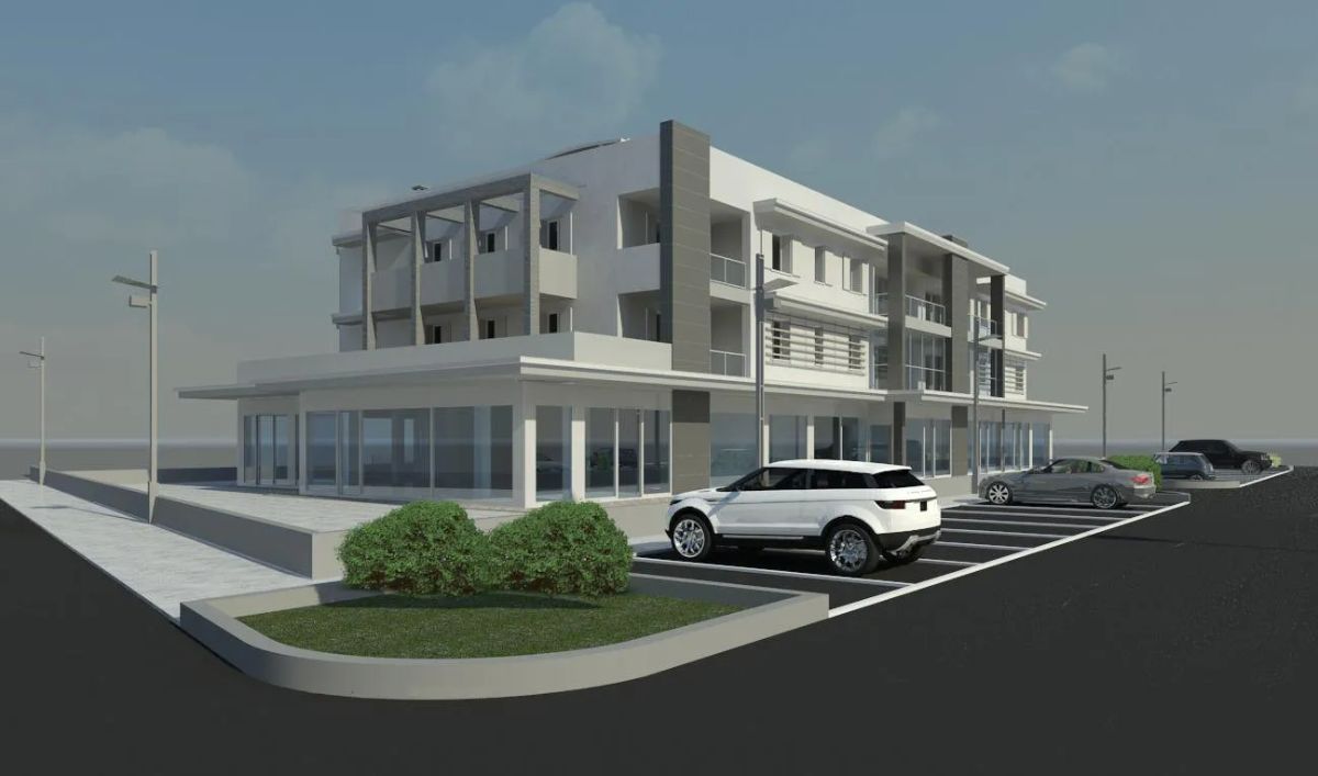 palazzio moderno con macchina parcheggiata