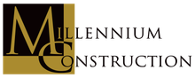 Logo for Millennium Construction. Gold and black design with 
