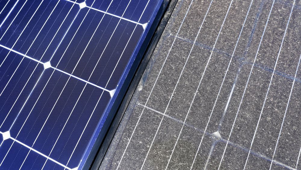 Clean and Dirty Solar Panels Side-by-side — Ericson Constructions in Mareeba, QLD