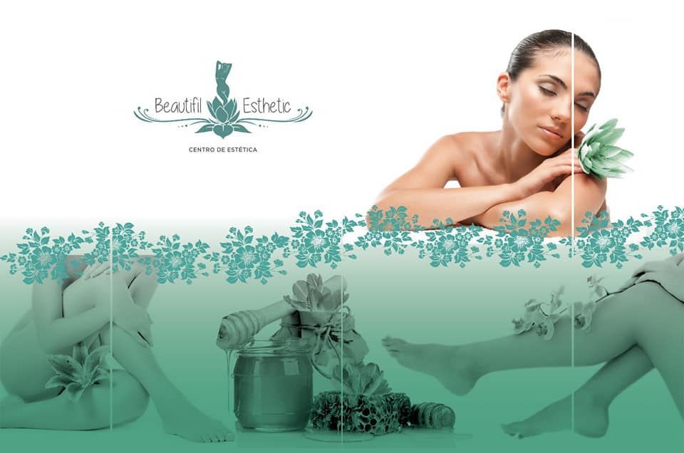 Mujer con flor, anuncio de servicios de spa, turquesa y blanco.