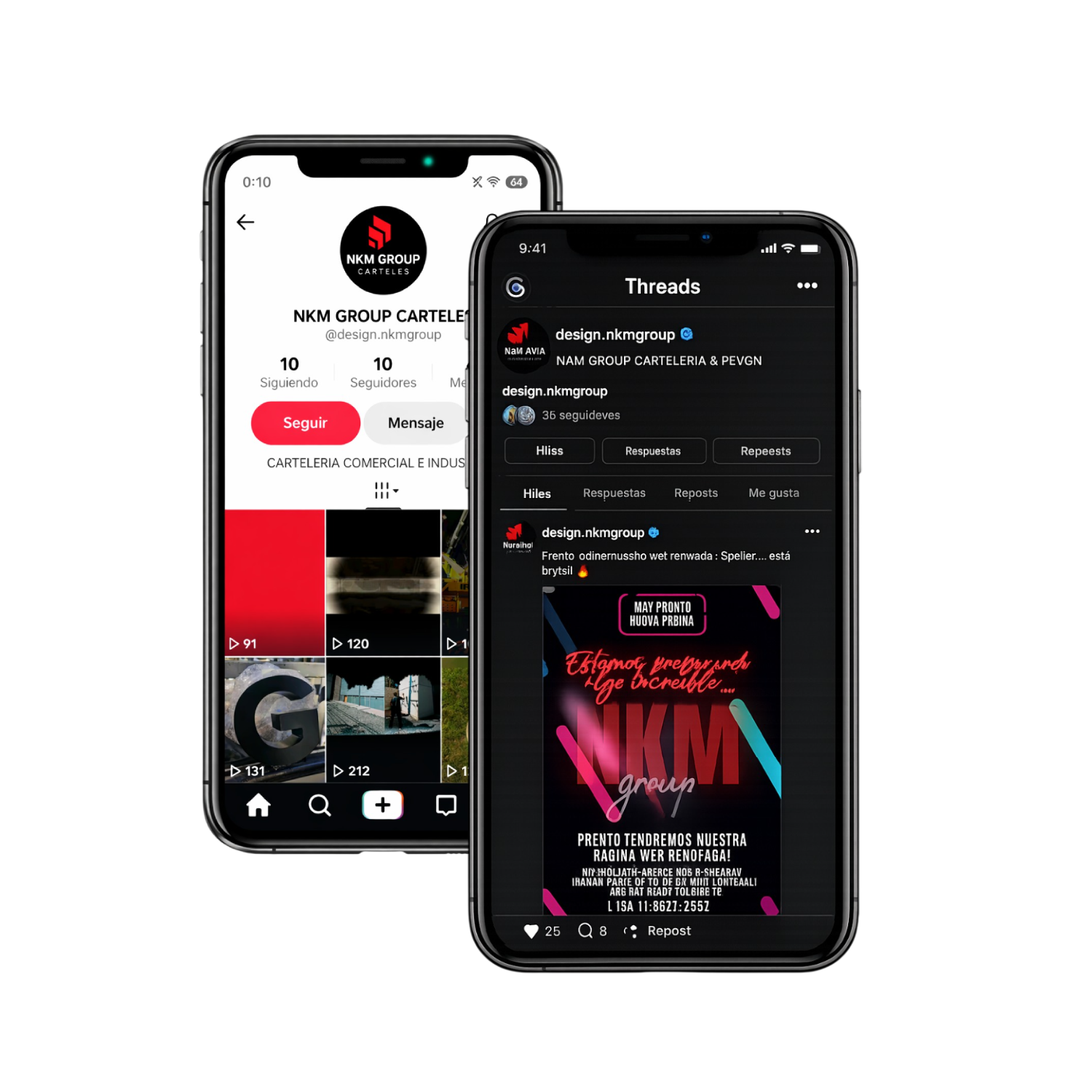Dos teléfonos inteligentes que muestran un perfil de Instagram de 