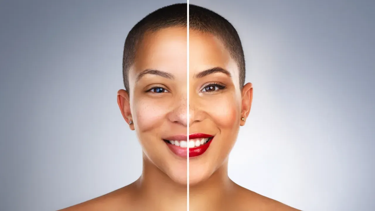 image avant/après maquillage d'une jeune femme