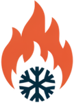 AA Heating and Air Conditioning icon, snowflake surrounded by flames