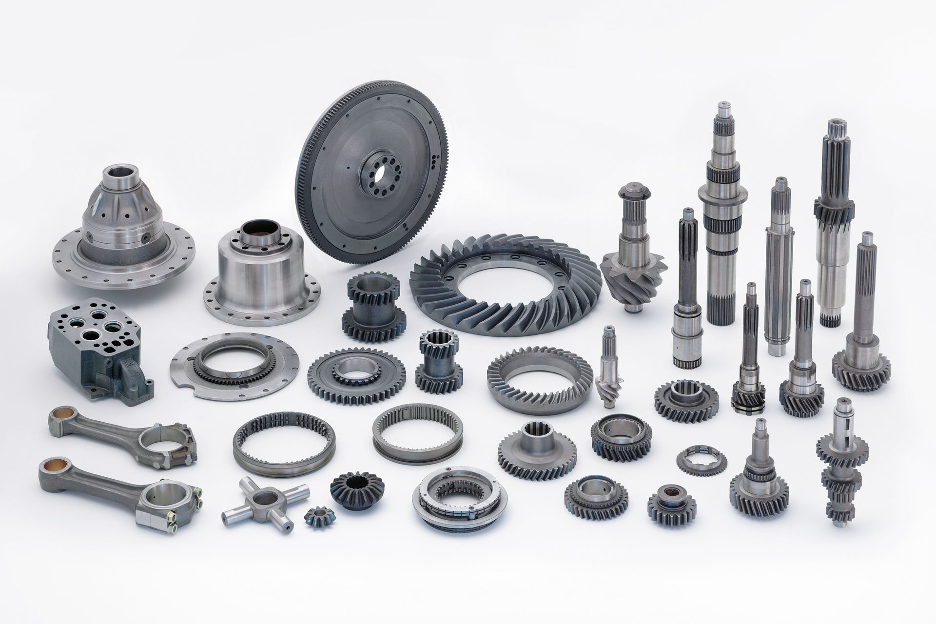 Engine components on white background.