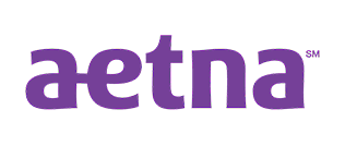The aetna logo is purple and white on a white background.