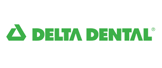 The delta dental logo is green and white on a white background.