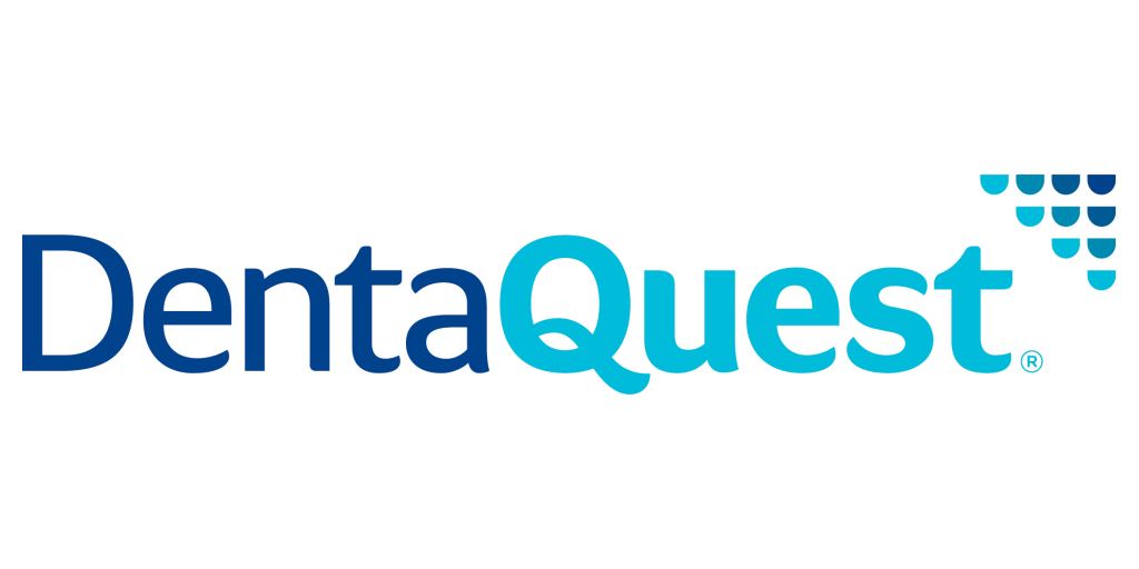 The logo for dentaquest is blue and white on a white background.