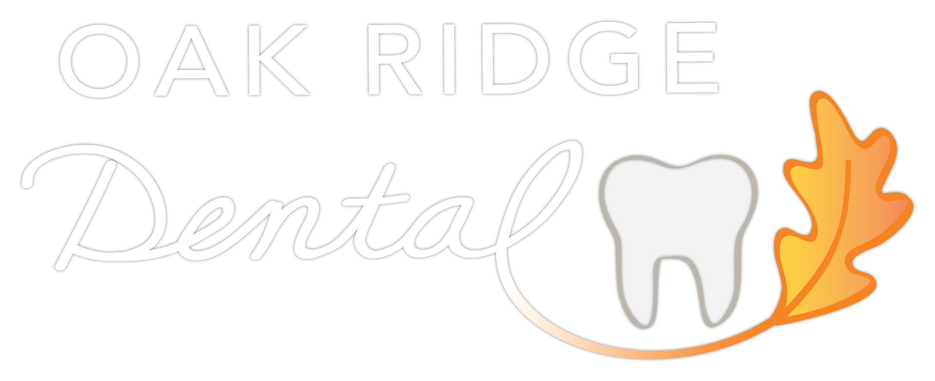 The logo for oak ridge dental has a tooth and an oak leaf.