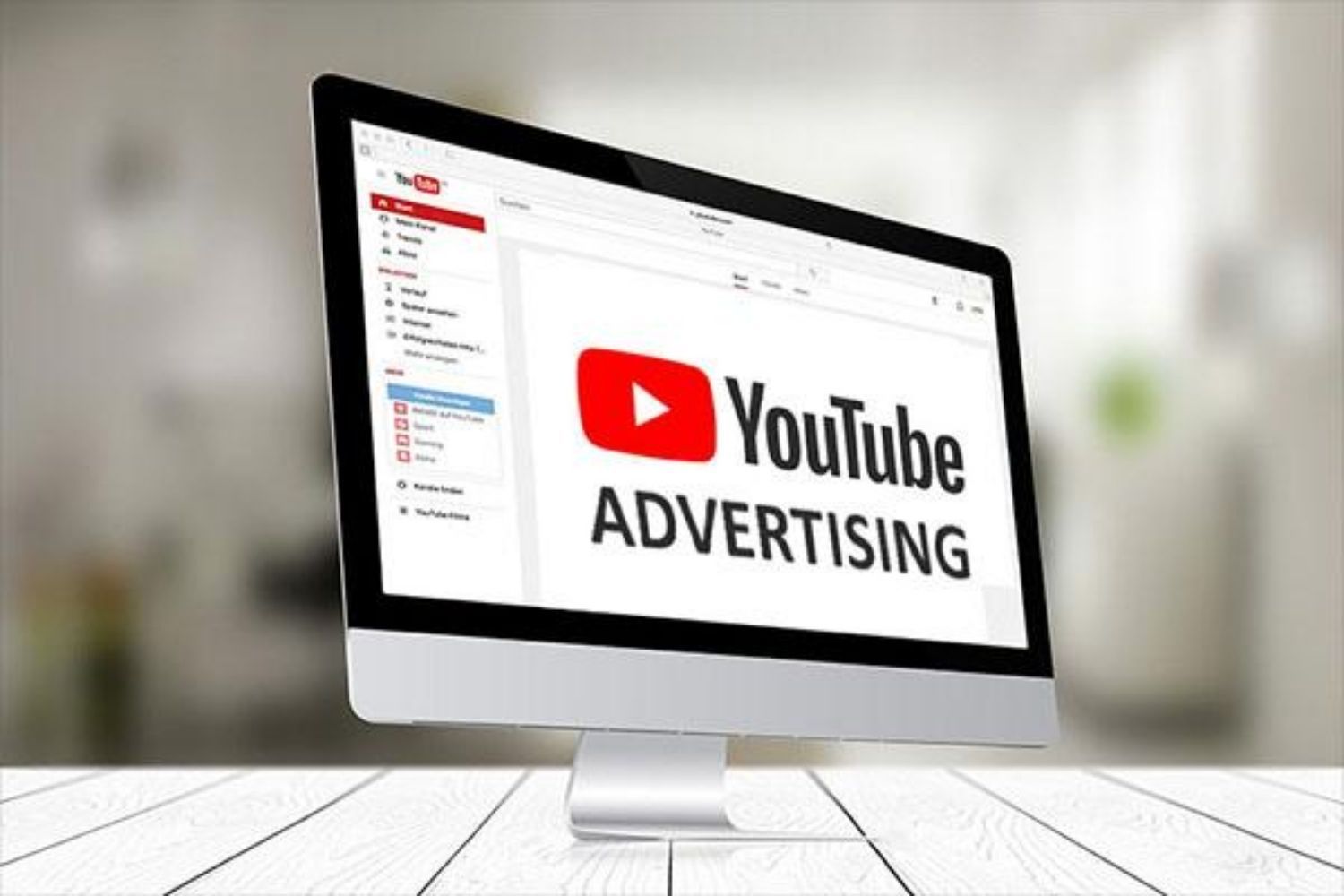 a computer monitor displays a youtube advertisement on its screen