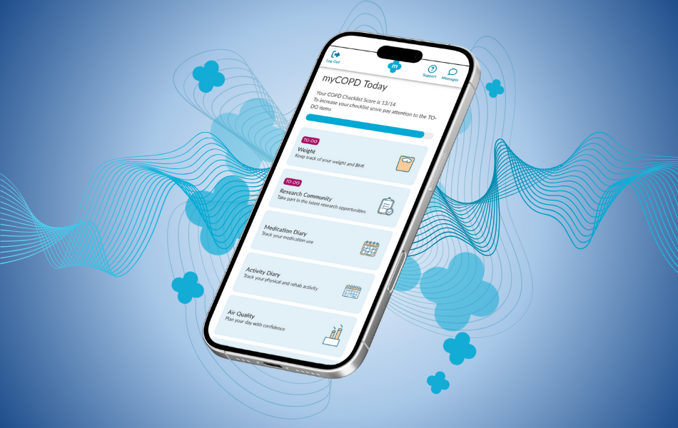 A cell phone with the mycopd today app open on it.
