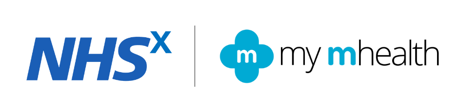 Nhs x and my mhealth logos on a blue background