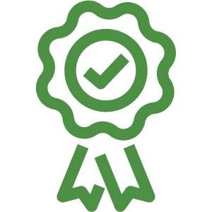 Green badge with tick icon
