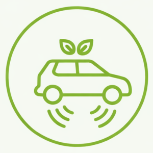 Electric car icon representing the reduction of travel-related carbon emissions.