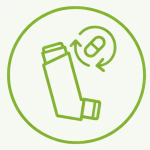 Inhaler icon representing the reduction of medicine and plastic wastage.