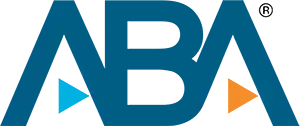 A blue aba logo with a triangle in the middle