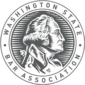 The logo for the washington state bar association shows a portrait of george washington.