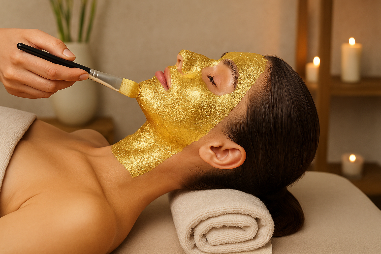 A woman is getting a facial treatment at a beauty salon.