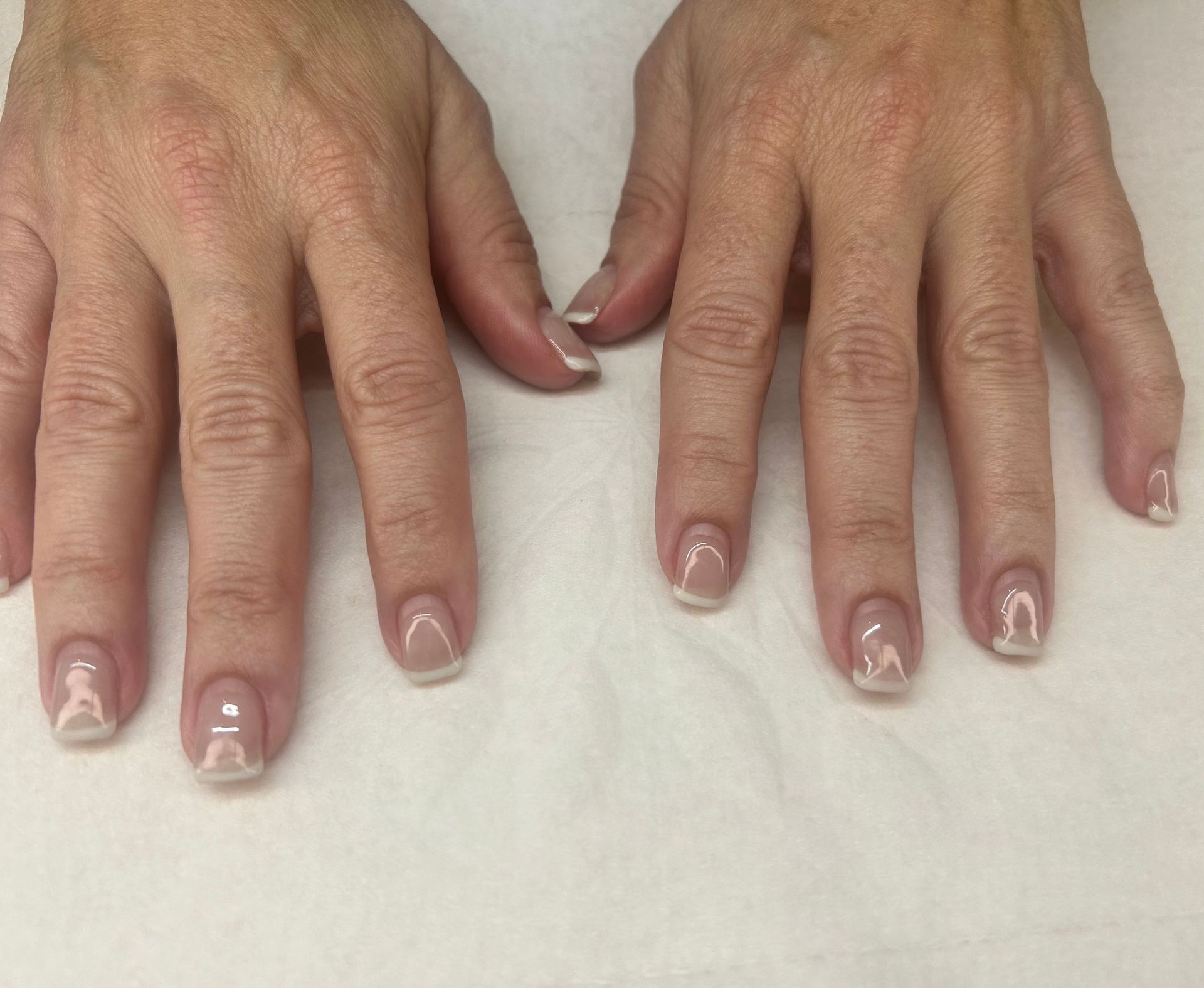 closeup of Taupe painted nails before Dazzle dry Spa manicure